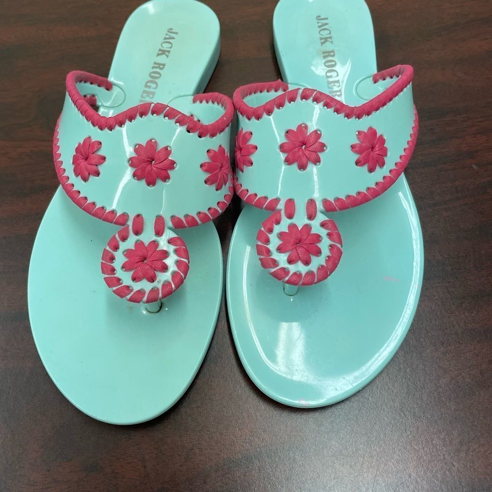 SPRING BREAK 🌴 Jack Rogers Aqua and Pink Sandals Size 5 - Picture 4 of 6